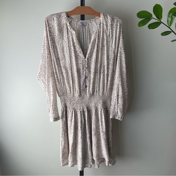 Rails Jasmine Dress Mini Tan Watercolor Leopard Animal Print Smocked Size Medium - Picture 7 of 9